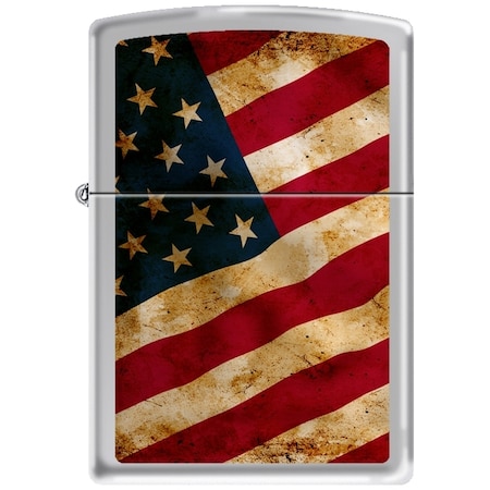 Zippo 2024 Zippo Custom 205 Satin Chrome -Grunge Usa Flag 7 ZIP-207CI010630